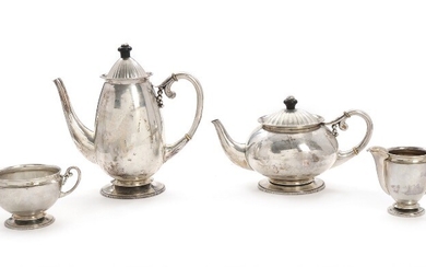 Danish four-piece Art deco silver coffee and tea set. Made by A. Dragsted, Copenhagen, 1931. Weight app. 1675 gr. Coffee pot H. 23 cm. (4)