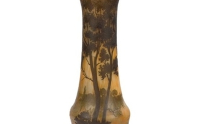 DAUM NANCY Paysage lacustre Important vase pirifor…
