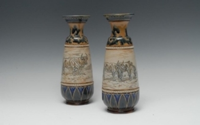 A pair of Doulton Lambeth baluster vases, by Hannah