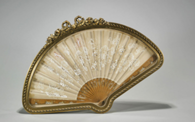 Embroidered Fan in Gilt Wood Frame