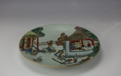 A Famille Rose Figural Celadon Dish of Tongzhi Period
