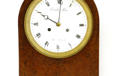 A French amboyna mantel clock