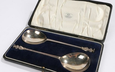 Pair of George V silver seal top table spoons, London