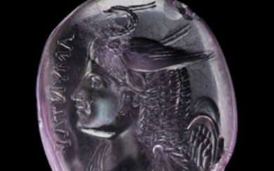 A GREEK AMETHYST RINGSTONE WITH A BUST OF A GODDESS, HELLENISTIC PERIOD, CIRCA 2ND-1ST CENTURY B.C.