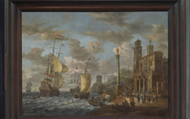 JOHANNES STURCK OU STURCKENBURGH (WESEL ? 1603 - APRÈS 1663), Vue imaginaire d'un port avec caprice d'architectures romaines