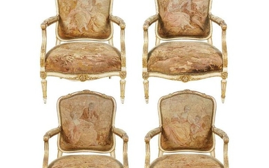 4 Large Louis XVI Style Late 19th C Fauteuil Arm Chairs