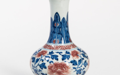 Miniature Underglaze Blue and Red Vase
