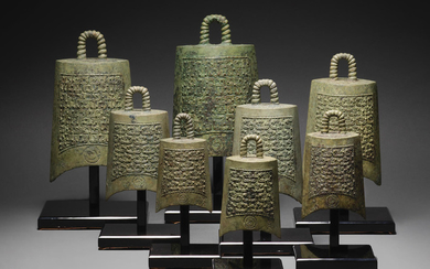 A rare set of eight archaic graduated ritual bronze bells, bianzhong