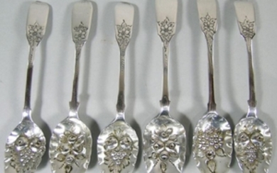 Six 19th C. English Silver Berry Spoons, various city