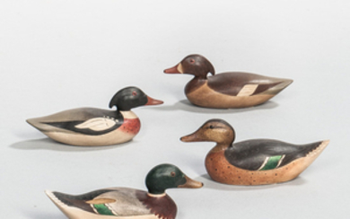 Two Pairs of Carved and Painted Miniature Ducks
