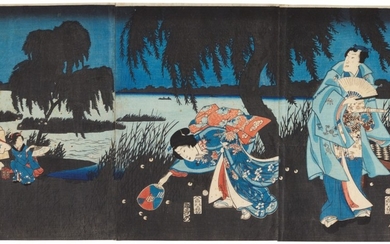 UTAGAWA HIROSHIGE I (1786–1865), EDO PERIOD, 19TH CENTURY | GENJI CATCHING FIREFLIES