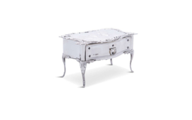 A VICTORIAN SILVER RING BOX IN THE FORM OF A MINIATURE DRESSING TABLE