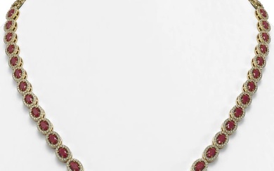 26.38 ctw Ruby & Diamond Micro Pave Halo Necklace 10k Yellow Gold