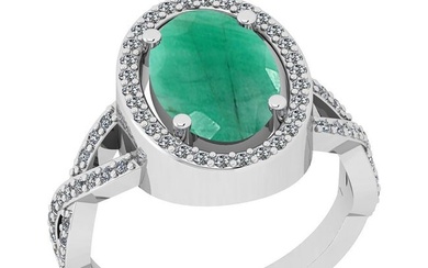 2.90 Ctw SI2/I1 Emerald And Diamond 14K White Gold Engagement Ring