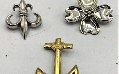 3 Assorted Brooches 10 K Gold Anchor, [2] Sterling Pins