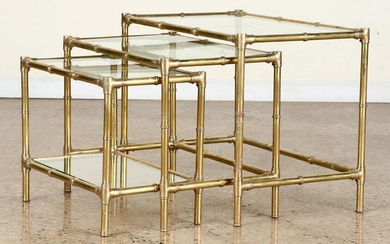 3 BRASS FAUX BAMBOO NESTING TABLES C.1970