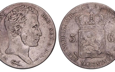 3 Gulden Willem I 1821 U zonder michaut. Fraai / Zeer Fraai.