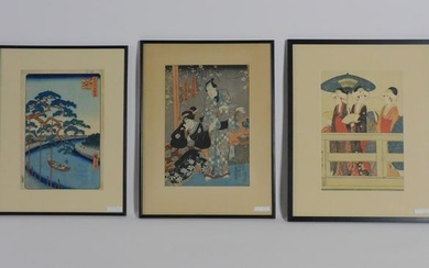 (3) Japanese ukiyo-e woodblock prints. 19th