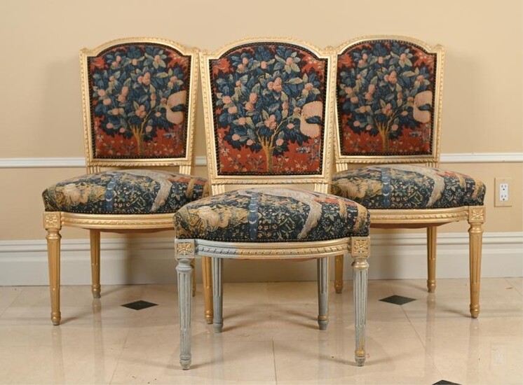 (3) LOUIS XV STYLE PARTIALLY GILDED SIDE CHAIRS