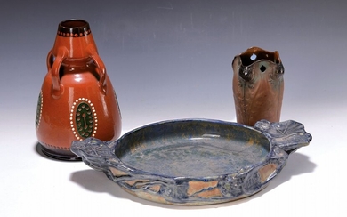 3 ceramic Objects, Art Nouveau, around 1900, vase,...