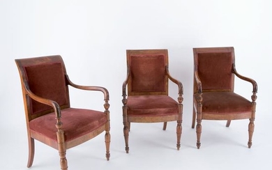 3 mahogany armchairs, 19th century