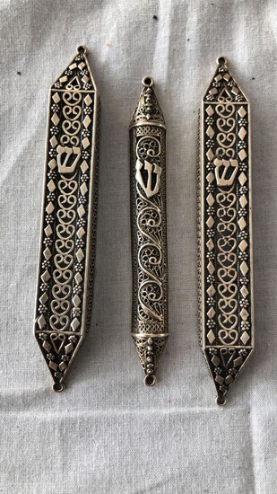 3 mezuzahs made of silver 295 filigree work