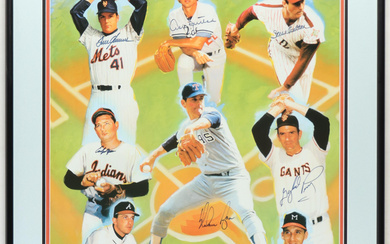 "300 Win Club" Custom Framed Poster Display Signed By (8) with Nolan Ryan, Tom Seaver Gaylord Perry (Beckett)