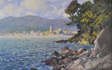 Cesare Bentivoglio (Genua/Genova 1868 – 1952), Lago di Garda;Olio su tela, 69...