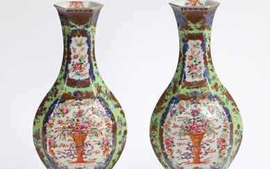3321324. A PAIR OF CHINESE PORCELAIN FAMILLE ROSE CLOBBERED VASES, QIANLONG PERIOD.