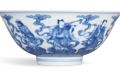 A FINE AND RARE BLUE AND WHITE 'EIGHT IMMORTALS' BOWL MARK AND PERIOD OF YONGZHENG