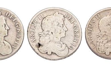 3x Charles II, Crowns, comprising; 1671 V.TERTIO, second bust (S.3357);...