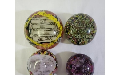 4 Antique Paperweights Soldiers Home IL, IN 1895