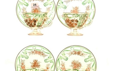 (4) Cups & Saucers, Bohemian Art Glass, Clear Crystal