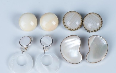 4 Pairs of Shell and Stone Clip Back Earrings