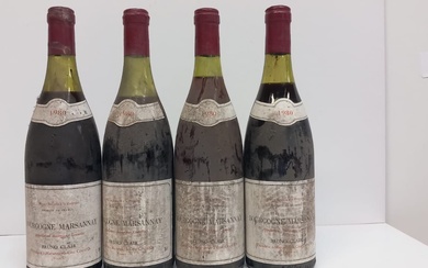 4 bouteilles de Bourgogne Marsannay 1980 Domaine Bruno Clair (bouteilles sales)