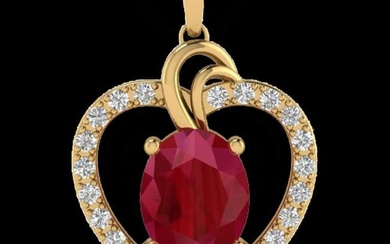 4 ctw Ruby & VS/SI Diamond Designer Heart Necklace 14k Yellow Gold