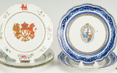 5 Chinese Export Armorial Porcelain Plates, Yelverton of Essex & Gordon