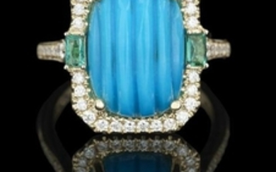 Turquoise, Emerald and Diamond Ring