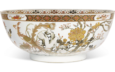 A LARGE SEPIA, IRON-RED AND GILT PUNCHBOWL, QIANLONG PERIOD, CIRCA 1756