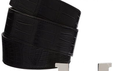 58024: Hermès Set of Two: 42mm Black Porosus Cro