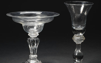 A baluster wine glass and a sweetmeat or champagne glass, circa 1720-40