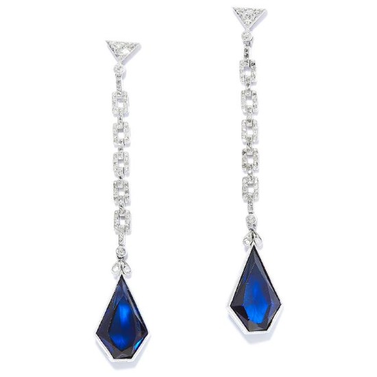 SAPPHIRE AND DIAMOND EARRINGS in 18ct white gold, each
