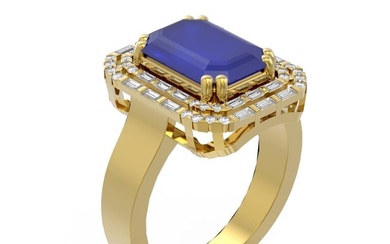 6.6 ctw Sapphire & Diamond Ring 18K Yellow Gold