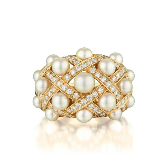 Chanel Matelasse Cultured Pearl and Diamond Ring