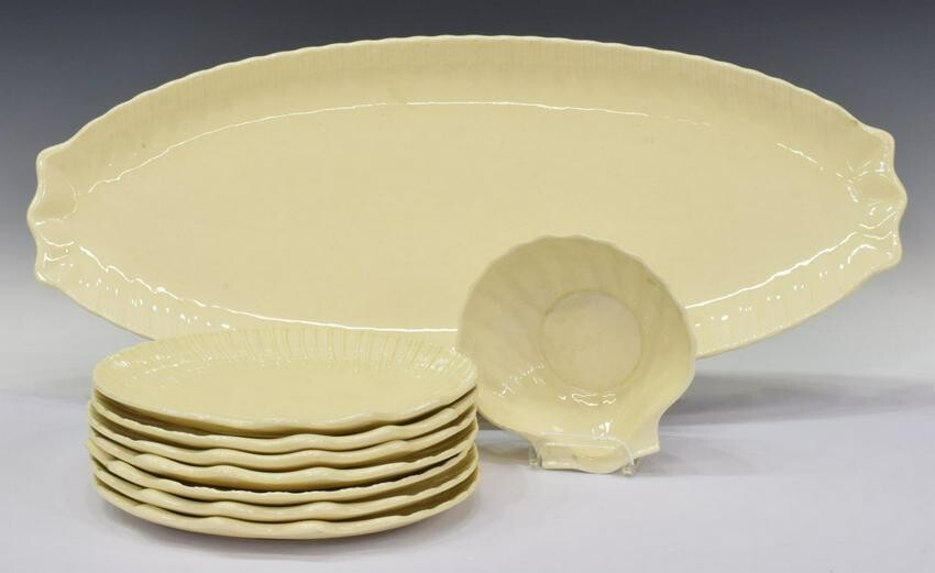 (9) FRENCH GIEN FAIENCE SEAFOOD SERVICE