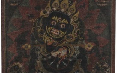 A THANGKA DEPICTING VAJRA PANJARA MAHAKALA Tibet, Circa 15th Century