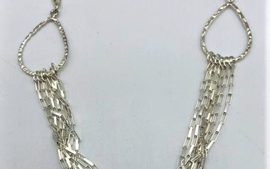 .925 STERLING SILVER 6 Strand Necklace with Hoops