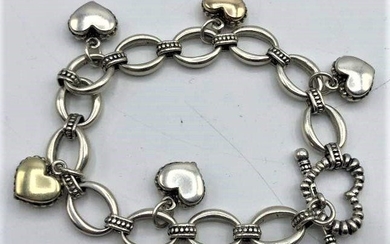 .925 Sterling Silver Link Bracelet with Hearts Charms