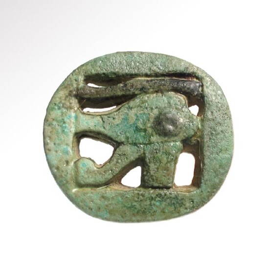 Egyptian Bichrome Faience Open-work Amulet of the Eye