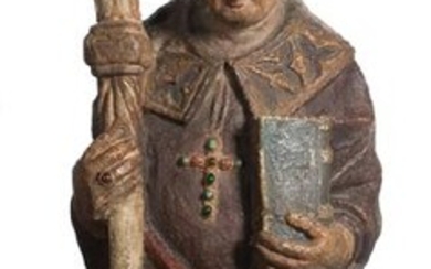 Bishop. Imposing sculpted and polychromed stone figure